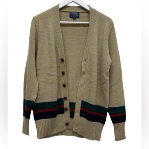 Vintage GANT Cardigan Sweater Women’s M Beige Shetland Wool Stripe 70’s 80’s
